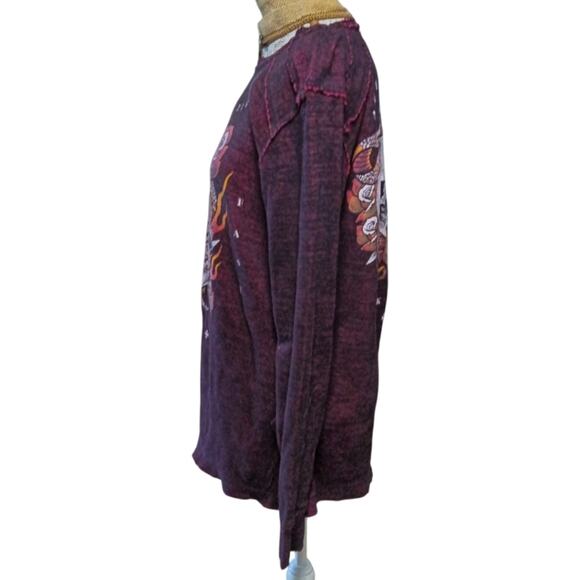 Affliction Dark Red Long Sleeve Skull T-shirt size L - Picture 2 of 3